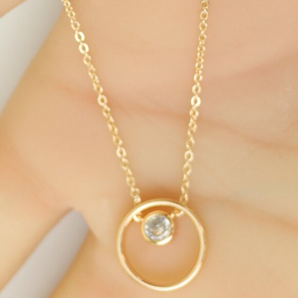 Minimalist Rose Gold Circle Pendant Necklace, XPNL0211 - Picture 1 of 14